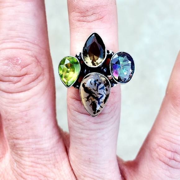 New Dendritic Agate, Mystic Topaz 925 Silver Ring. - Picture 5 of 16
